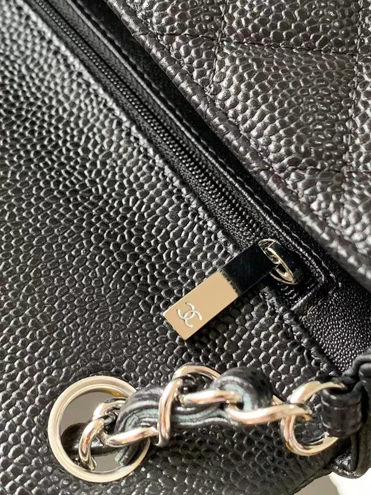 Chanel 2026 Flap Bag 20cm Black Caviar Leather with Silver Hardware