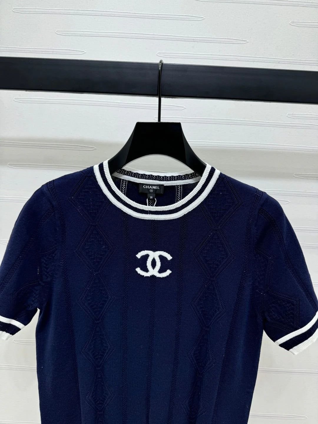 CHANEL 25S DIAMOND KNIT SHORT SLEEVE SHIRT 264172