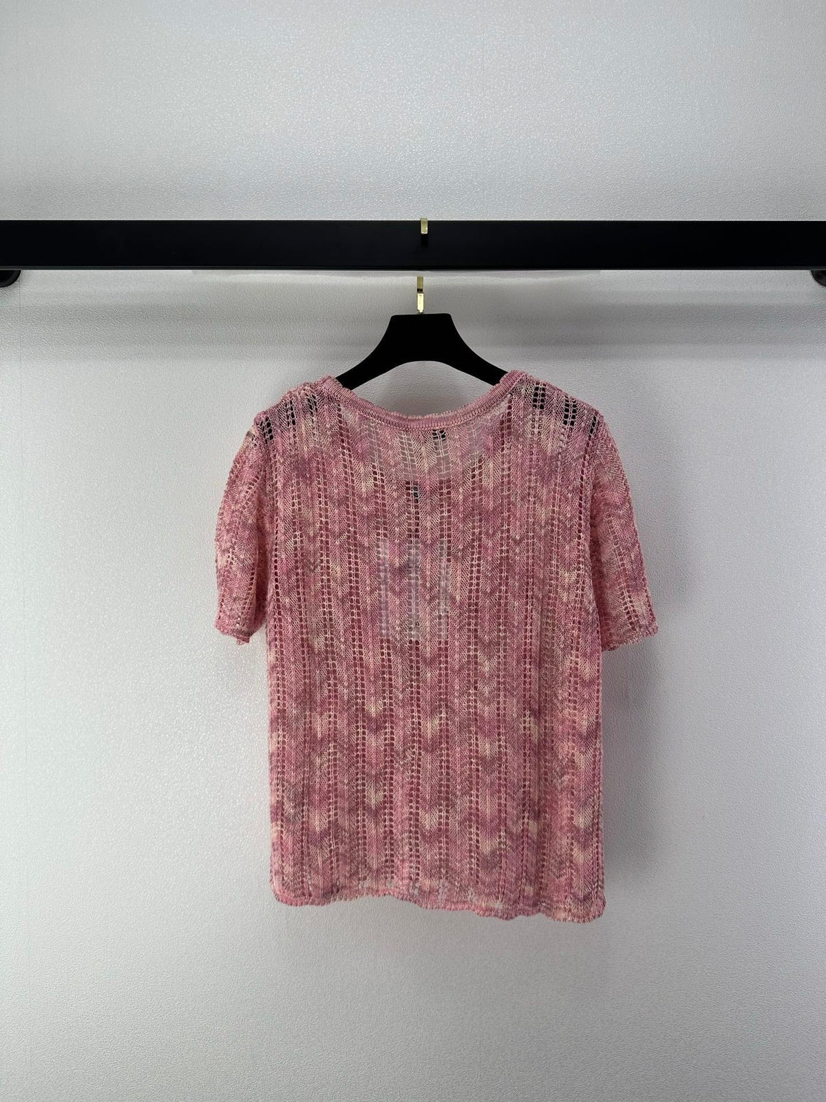 Chanel 2026 Openwork Knit Short Sleeve Pink Cotton 395623