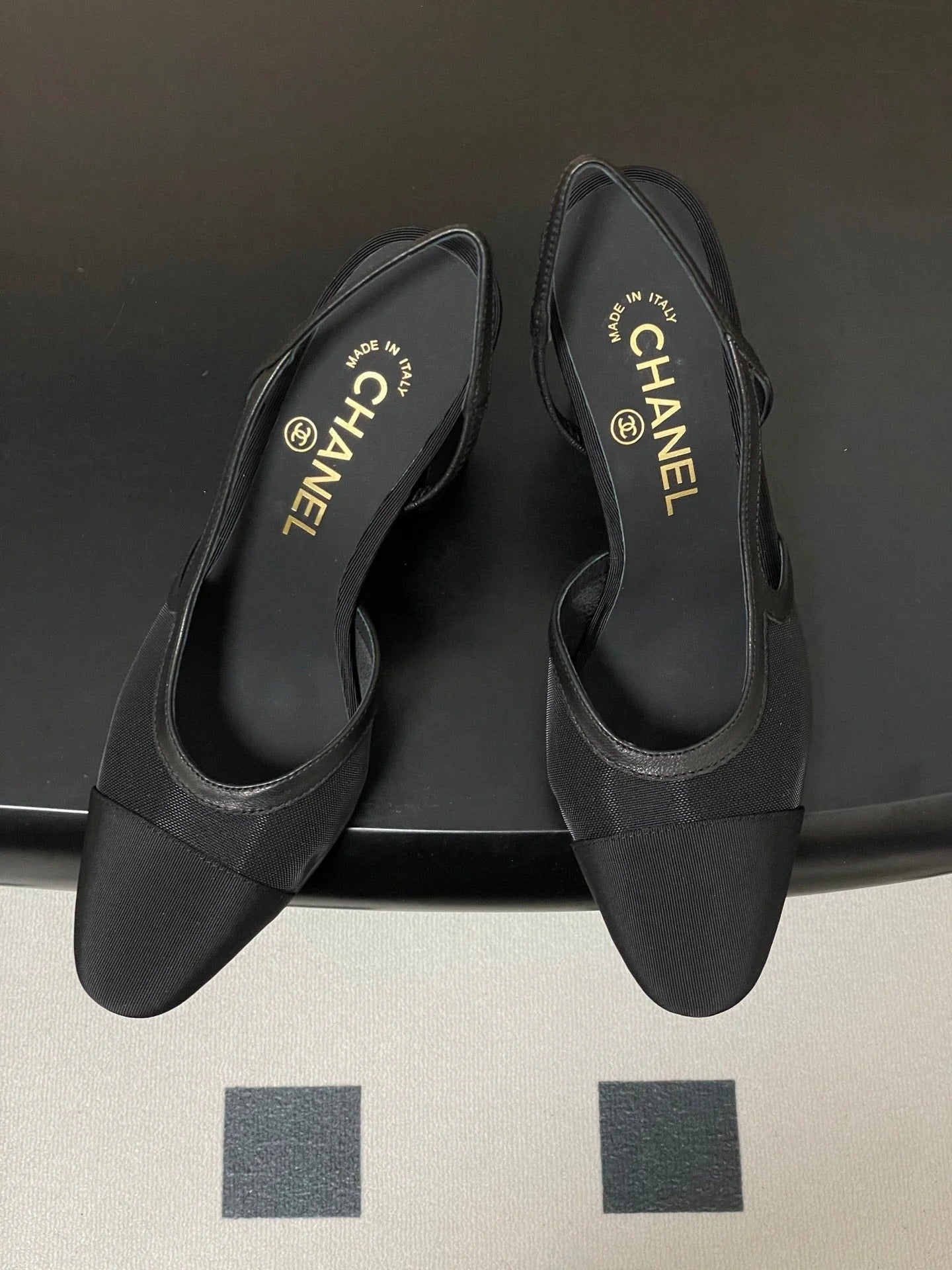 CC 26s Slingback 95 Black Mesh Fabric Sheepskin 649442