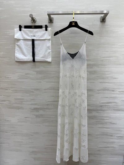 Chanel 2026 Camisole Dress White Lace Cotton