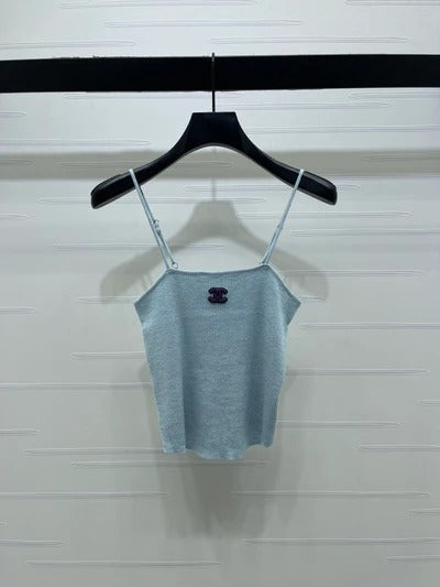 Chanel 2026 Two-piece Camisole And Cardigan Set Blue Cream Wool Cashmere