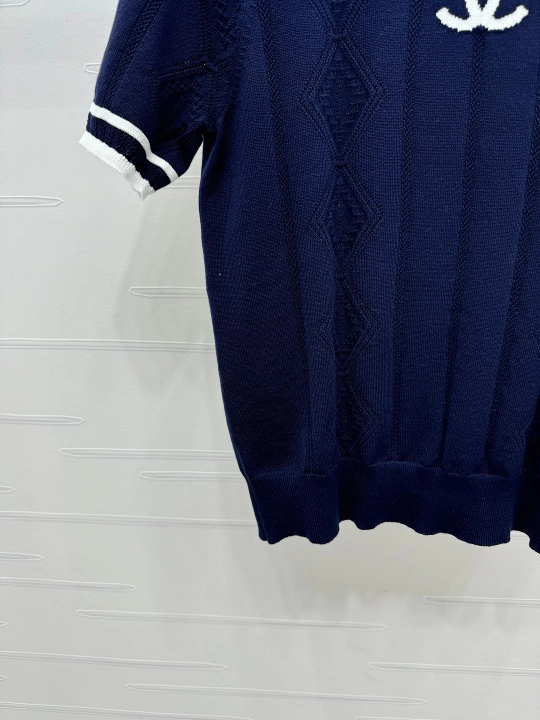 CHANEL 25S DIAMOND KNIT SHORT SLEEVE SHIRT 264172