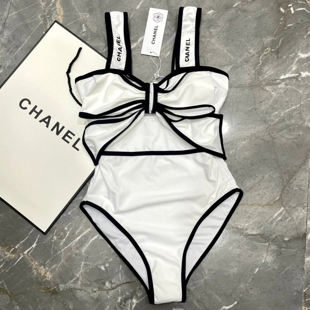 BODYSUIT SWIMSUIT IN WHITE AND BLACK TRIM 627828