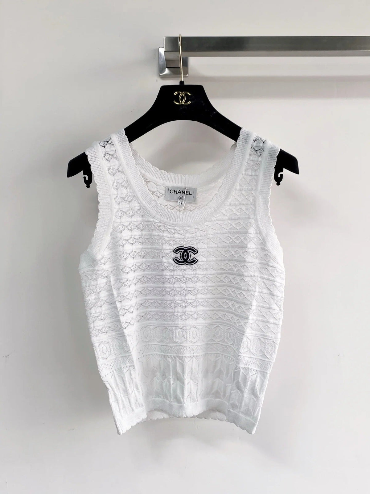 Chanel 2026 Vest White Yellow Navy Blue Wool Tencel