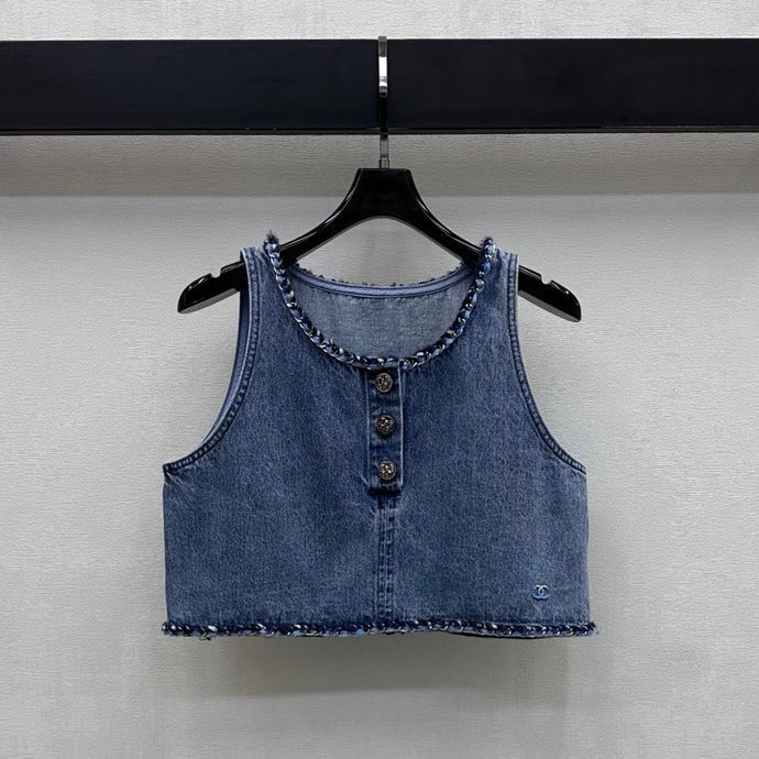 Chanel 2026 Denim Vest Blue Cotton 356145