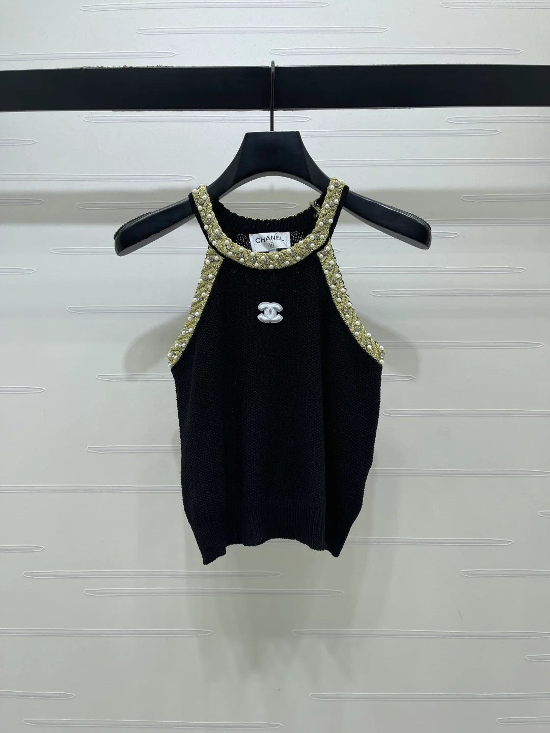 Chanel 2026 Halter-neck Knit Top White and Black Wool Acrylic