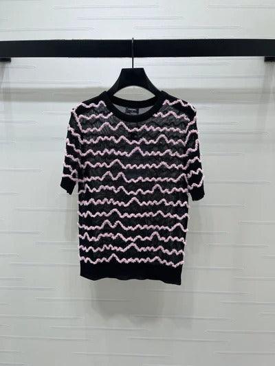 Chanel 2026 Short-sleeved Top Black White Pink Tencel 356435