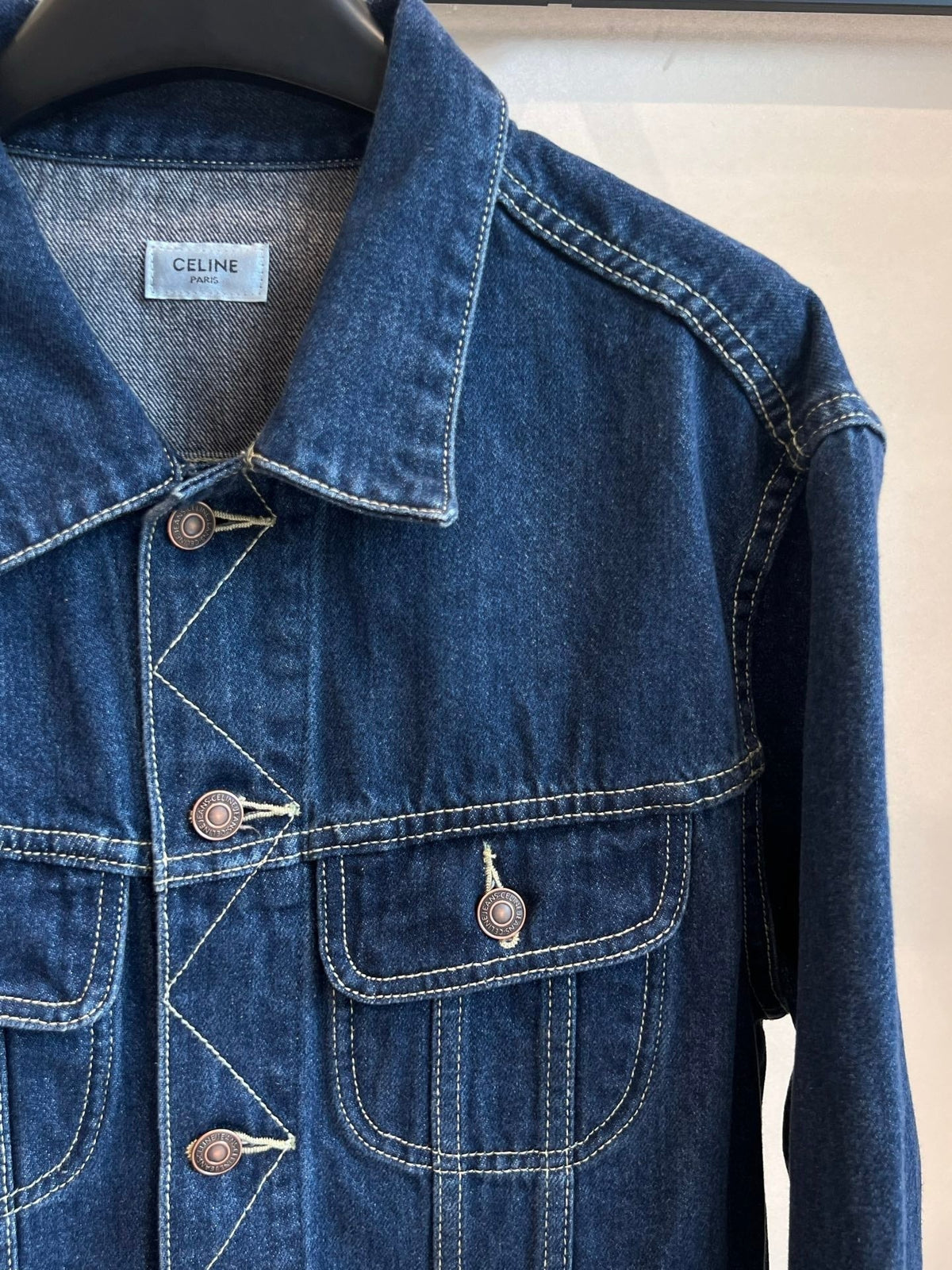CLASSIC TRUCKER JACKET INDIGO DENIM CONTRAST STITCHING SILVER BUTTONS Ask ChatGPT
