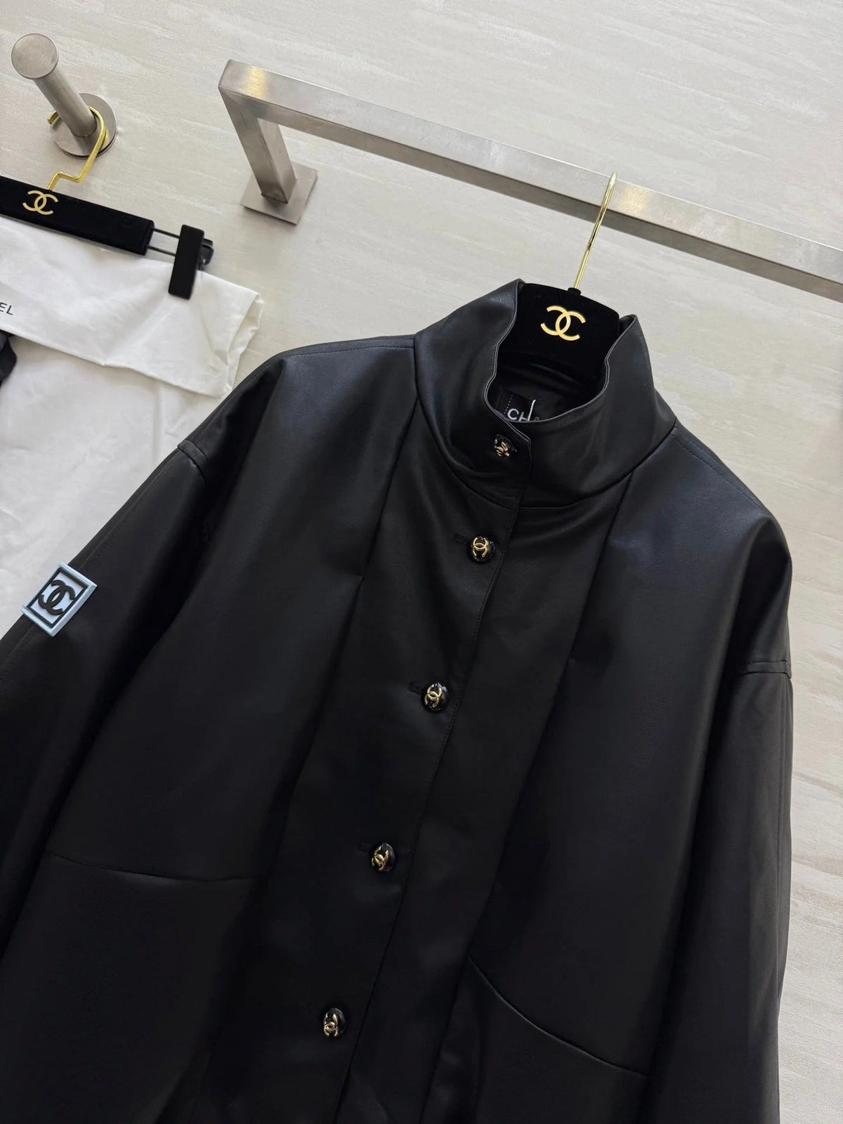 CHANEL 25S STAND-COLLAR LEATHER JACKET 291