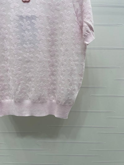Chanel 2026 Floral Pattern Knit Short-Sleeve T-Shirt Wool 355636