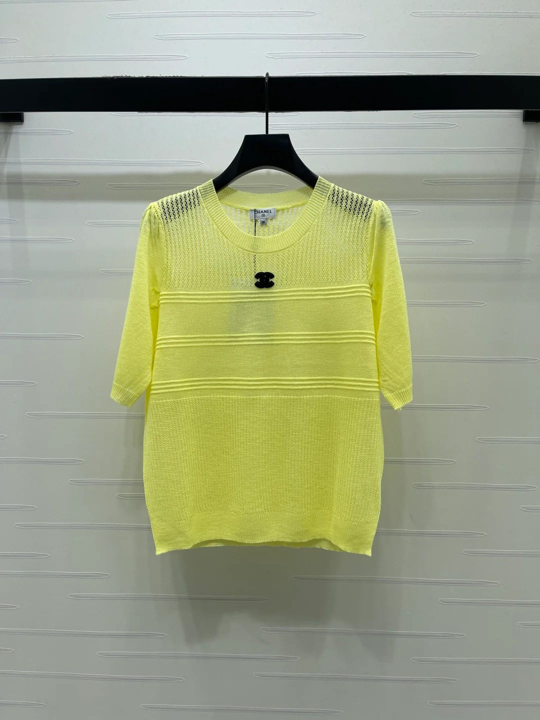 Chanel 2026 Hollow Short-sleeved Shirt Yellow and White Cotton