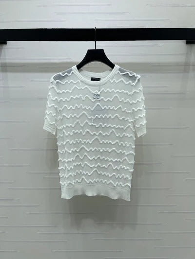 Chanel 2026 Short-sleeved Top Black White Pink Tencel 356435