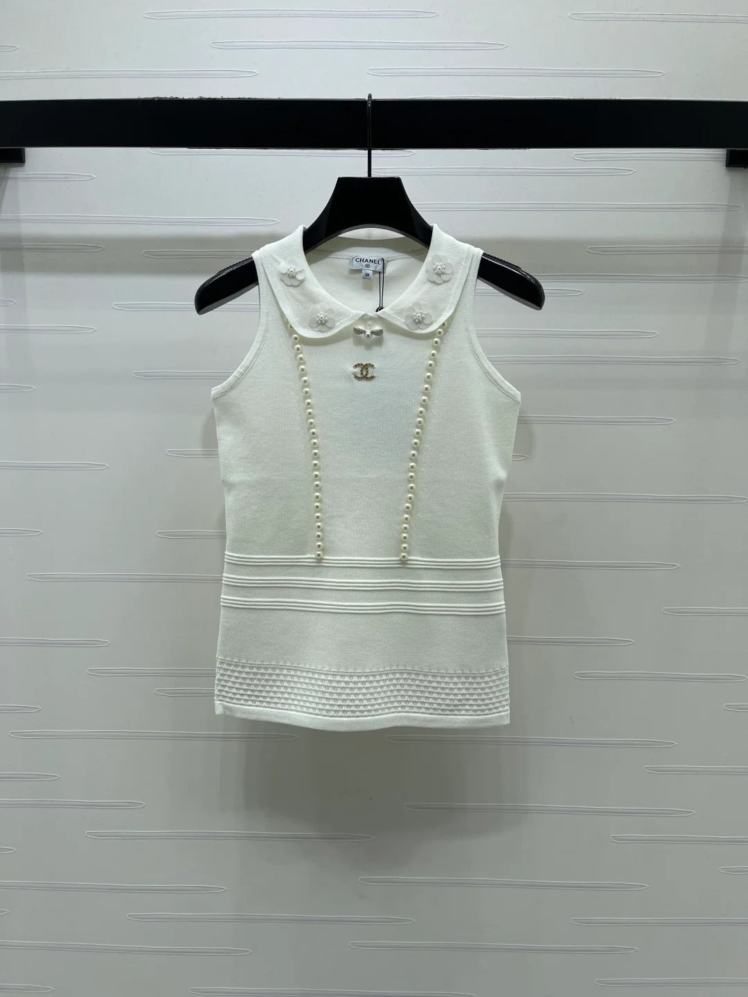Chanel 2026 Knit Sleeveless Top With Floral Embellishment Polyester Viscose