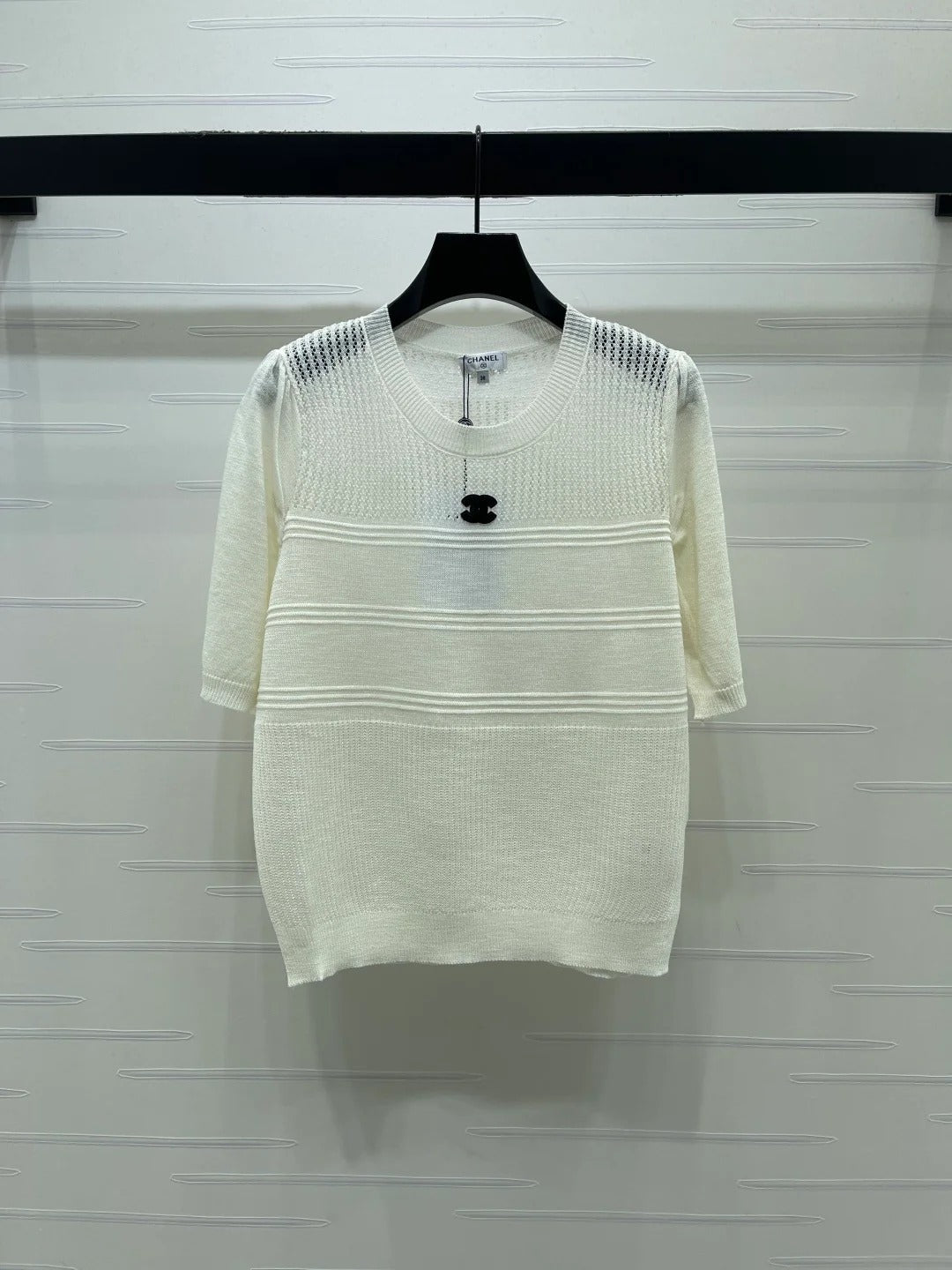 Chanel 2026 Hollow Short-sleeved Shirt Yellow and White Cotton