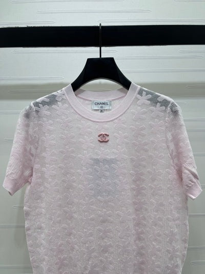 Chanel 2026 Floral Pattern Knit Short-Sleeve T-Shirt Wool 355636