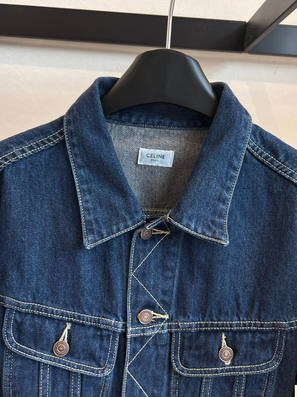 CLASSIC TRUCKER JACKET INDIGO DENIM CONTRAST STITCHING SILVER BUTTONS Ask ChatGPT