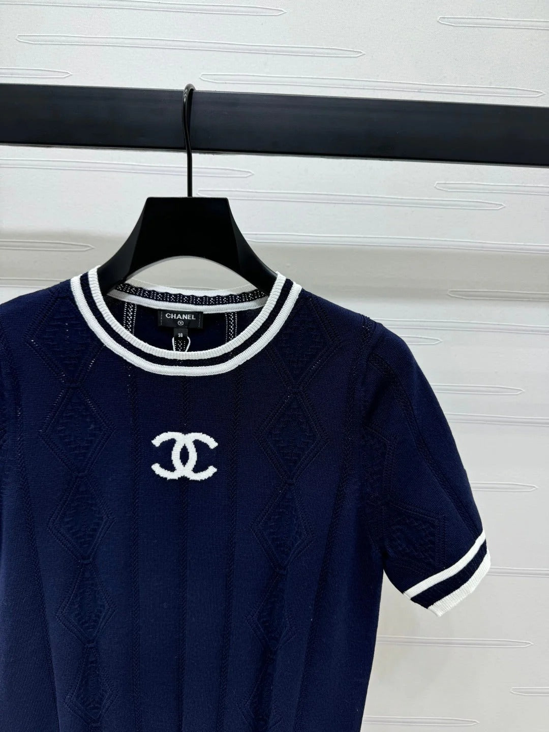 CHANEL 25S DIAMOND KNIT SHORT SLEEVE SHIRT 264172