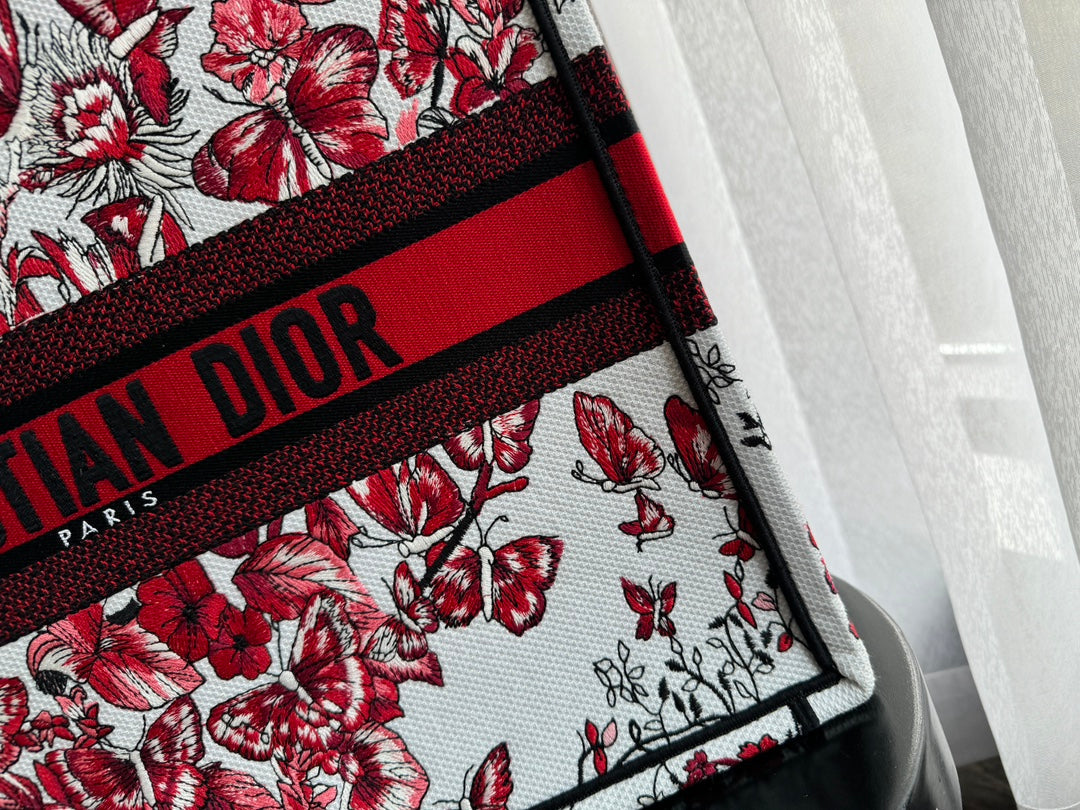 Large CD Book Tote 42cm White and Red Heart Butterfly Embroidery